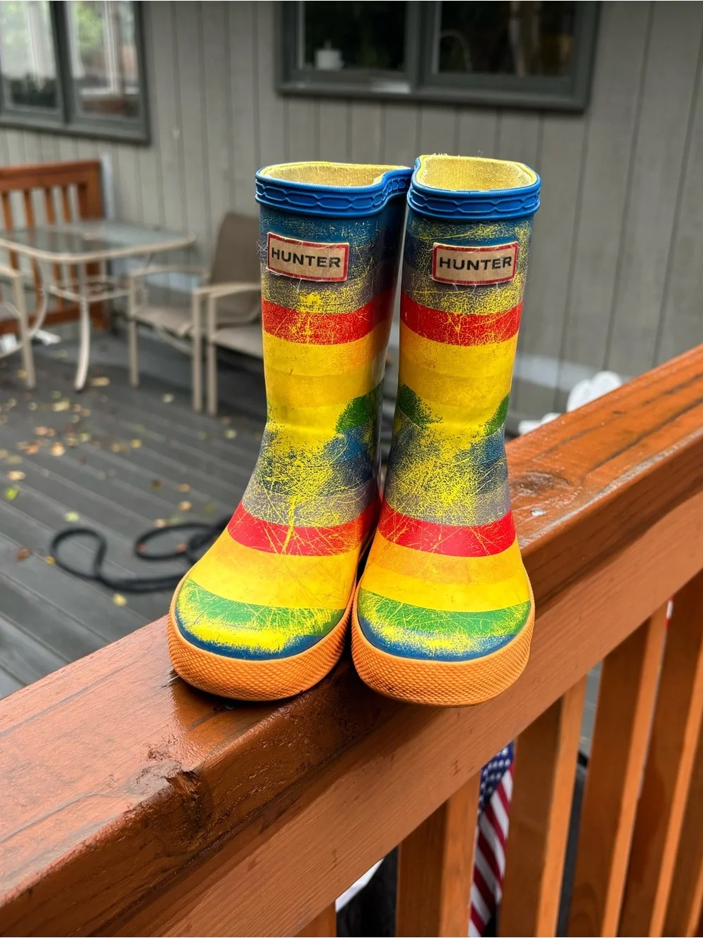 Hunter Kids Rainbow Stripe Rain Boots - Yellow/Red/Blue/Green/Orange